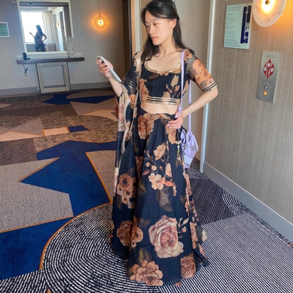 Floral Black and Brown Lehenga